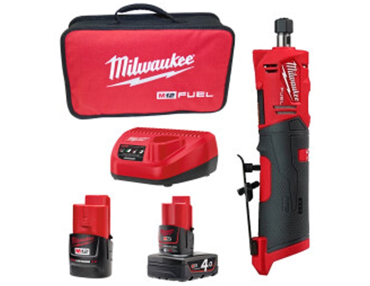 Battery straight grinder Milwaukee incl. 2 batteries + charger, 254,5
